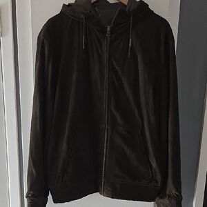 Ralph Lauren Polo Suede Reversible Dark Brown Zip-Front Hoodie